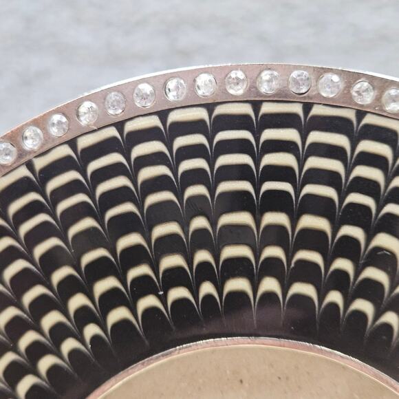 Vintage Black Silver Rhinestone trimmed round picture frame 5.25inches diameter - Picture 2 of 8